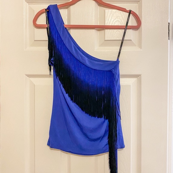 BEBE One Shoulder Fringe Top Purple S - Picture 1 of 3